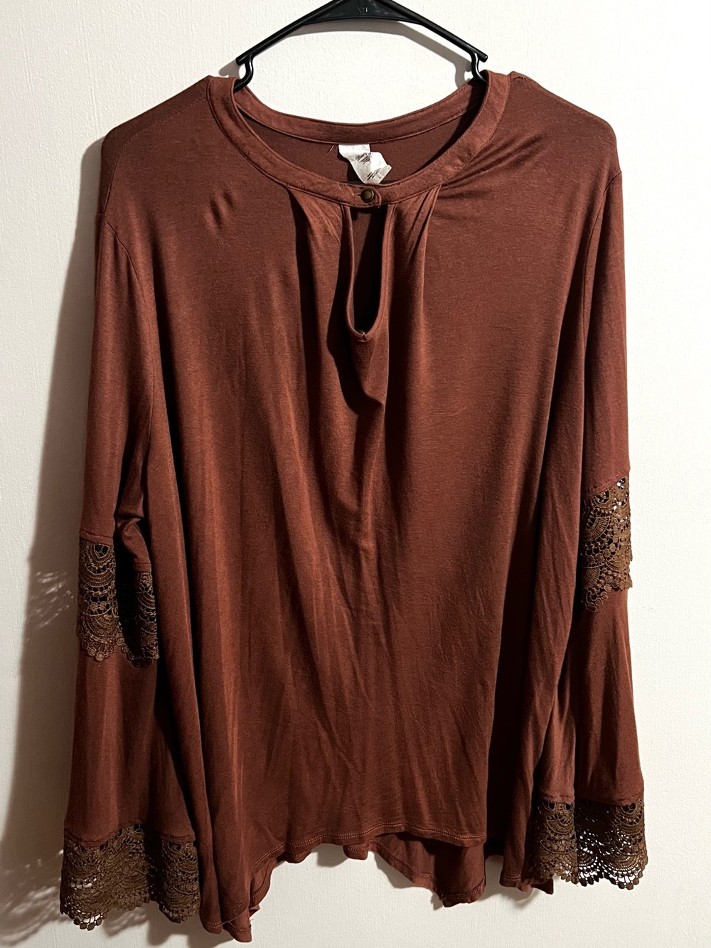 Wrangler Brown Lace-Trim Long Sleeve Women's Top